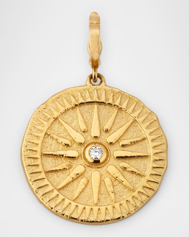 Sunburst 18K Yellow Gold Large Coin Pendant